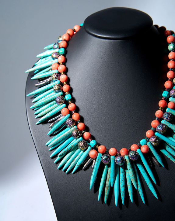 Бусы коралл, бирюза