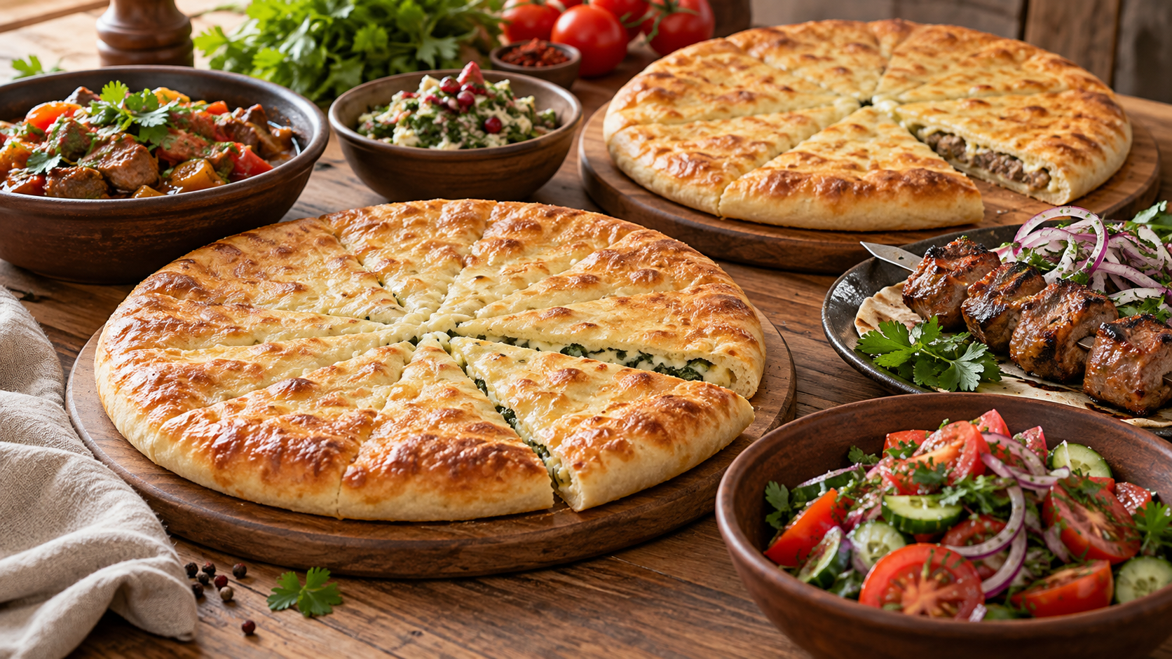 Осетинские пироги и блюда кавказской кухни для общего стола
